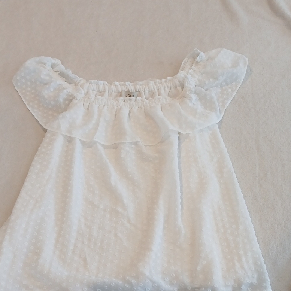 LOFT White Romantic Blouse with Ruffles and Lace